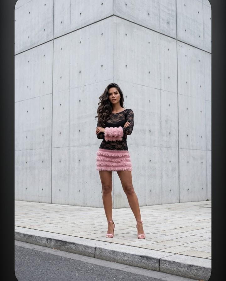 Handmade Wool Lace Dress – Black/Rose