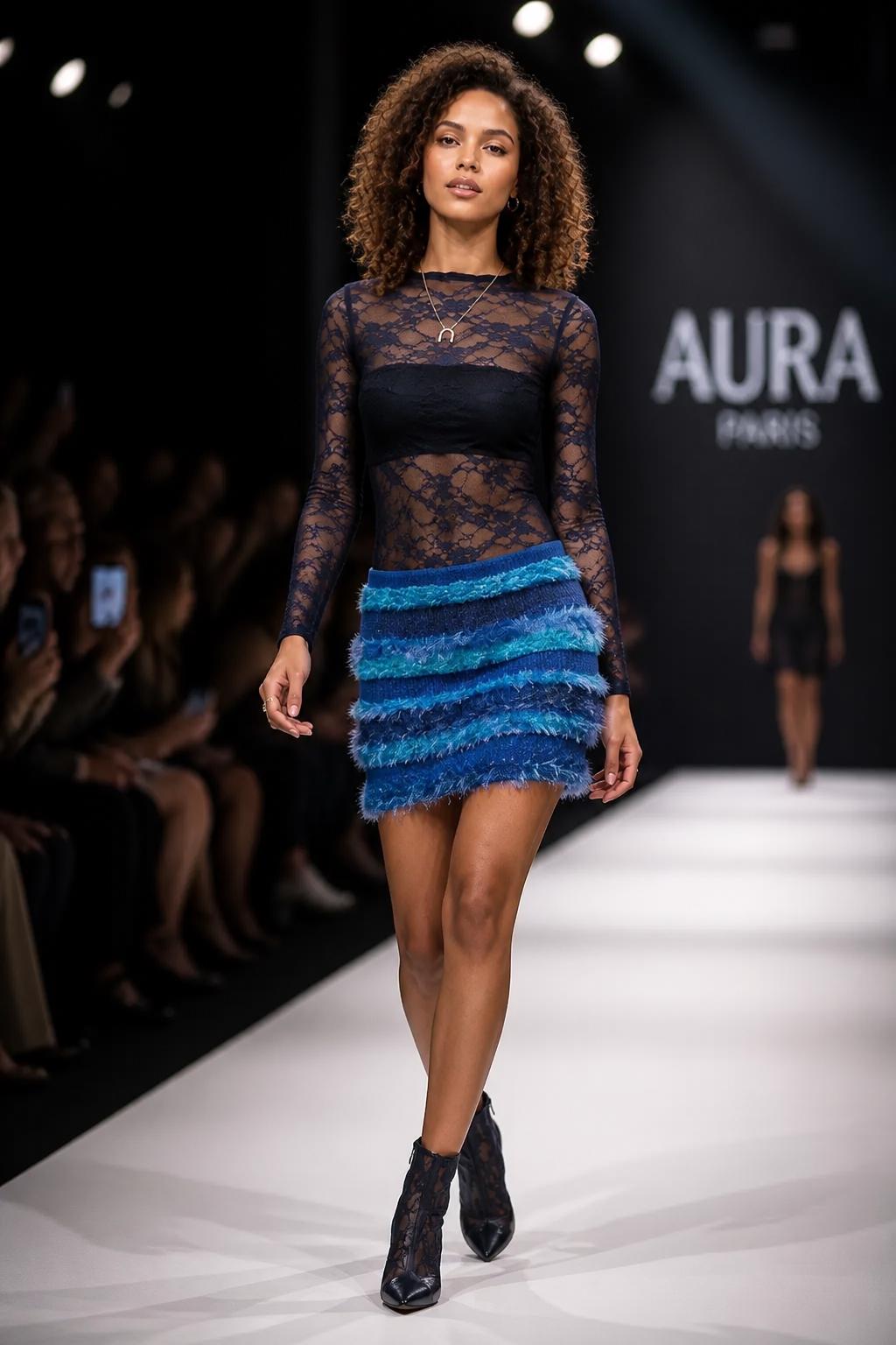 Handmade Blue Knit Lace Mini Dress