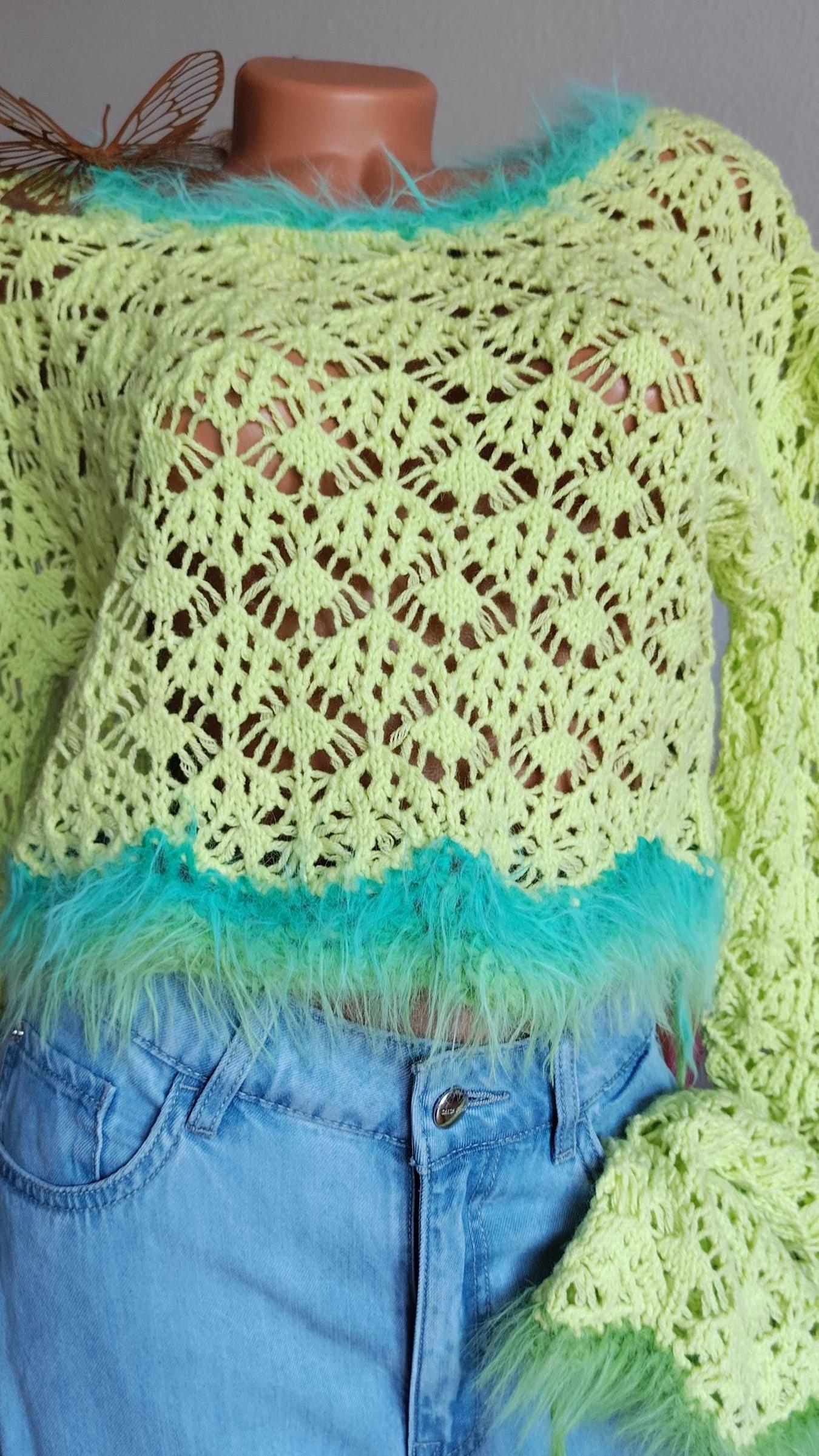 Boho Crochet Crop Top with Faux Fur