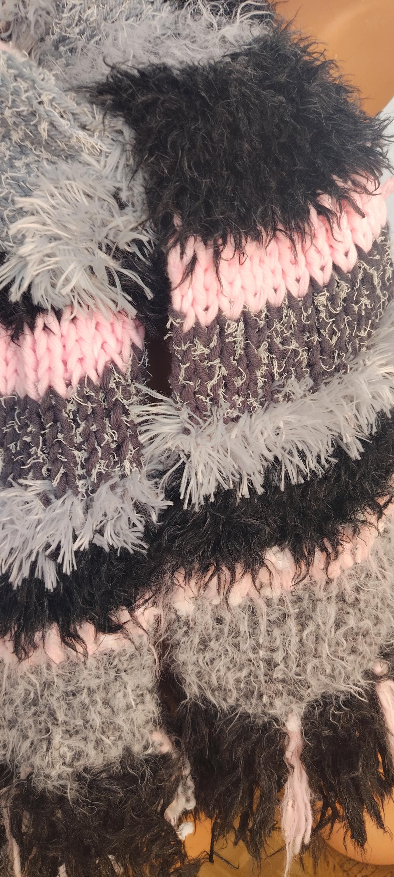 Handmade wool scarf with eyelash yarn