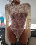 Black lace bodysuit with bell sleeves