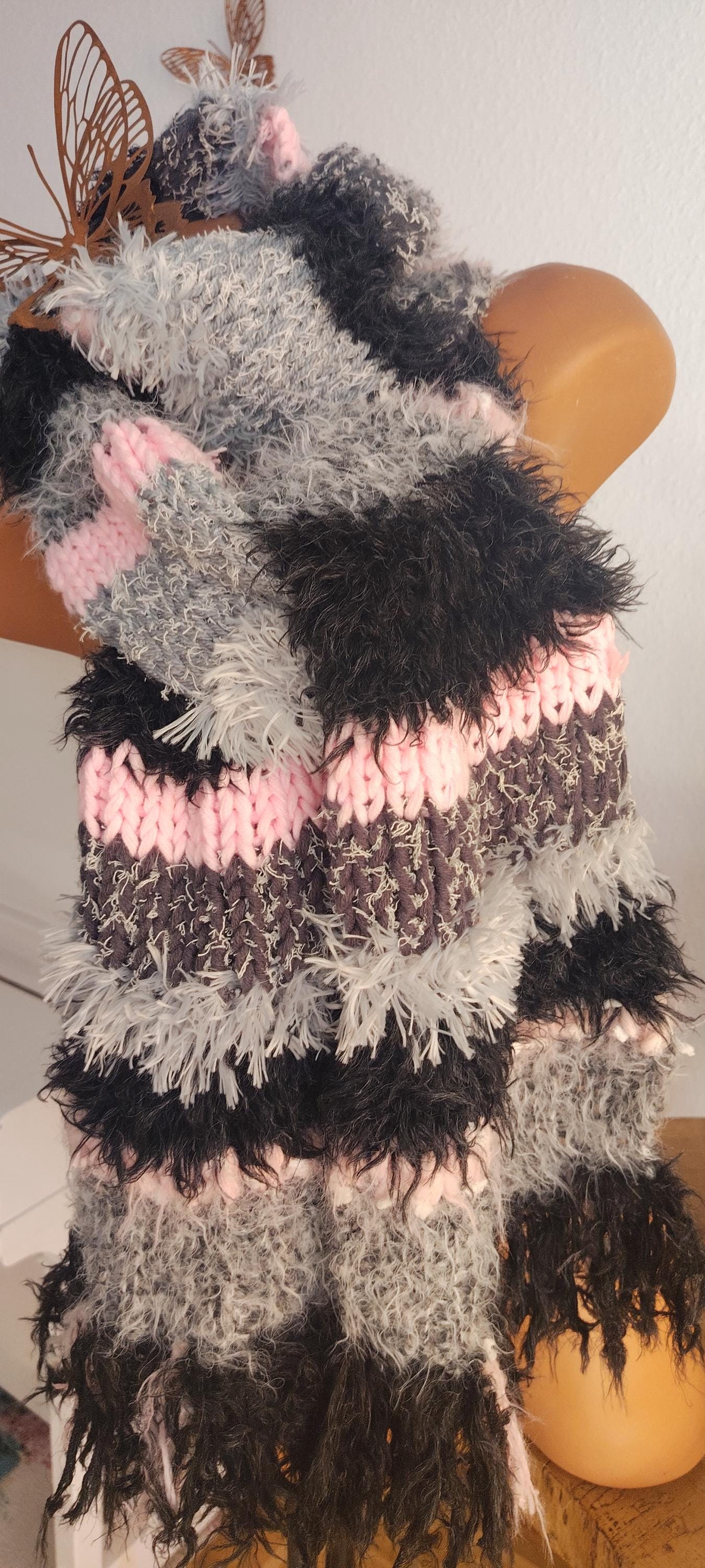 Handmade wool scarf with eyelash yarn