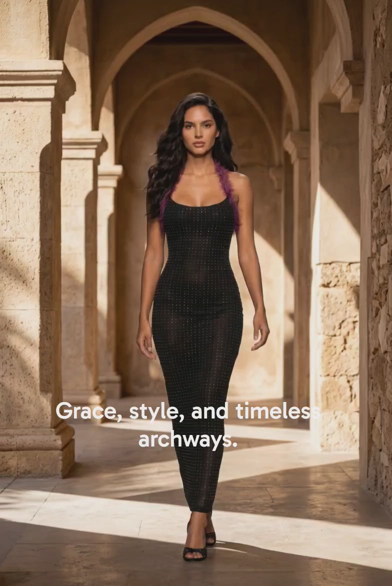 Glitzerndes rückenfreies Maxi-Kleid
