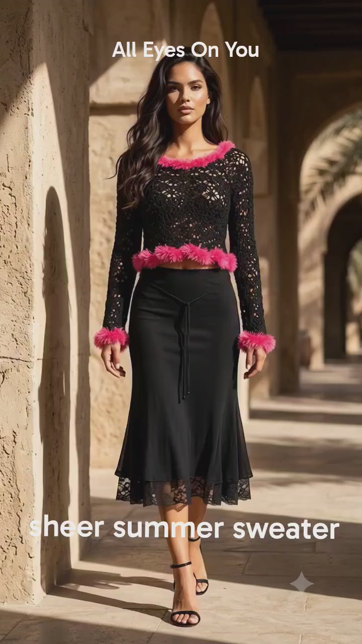 Boho Crochet Crop Top with Faux Fur