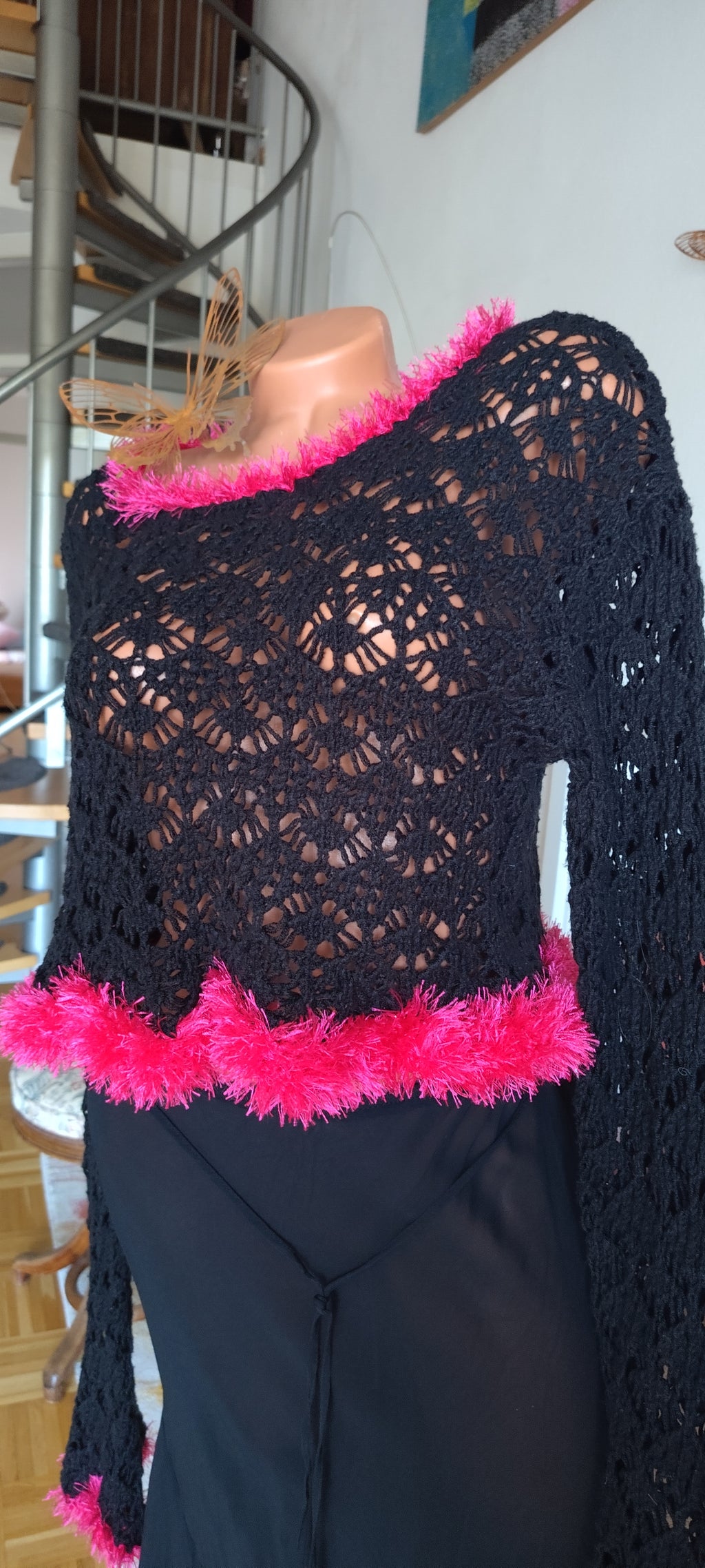 Boho Crochet Crop Top with Faux Fur