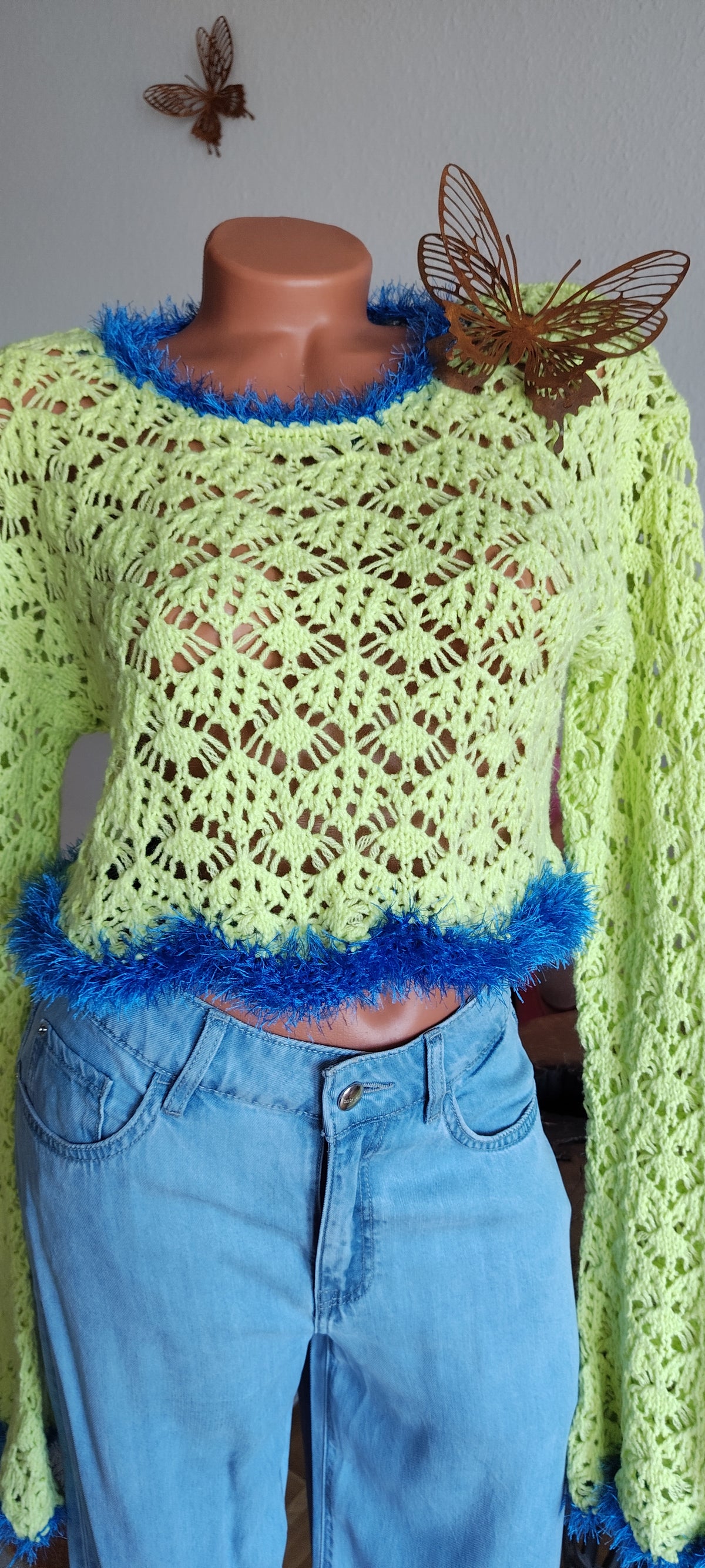Boho Crochet Crop Top with Faux Fur